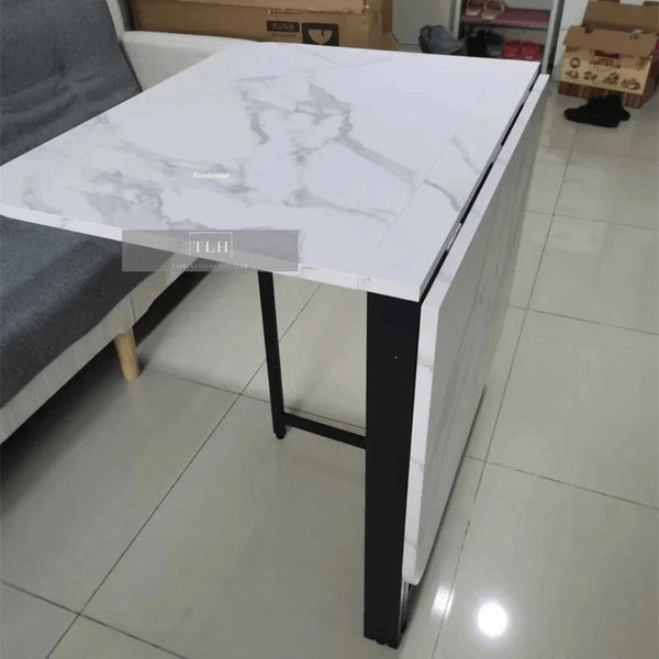 Premium Rotatable & Foldable Multipurpose Table – Marble Design Wooden Top – Powder-Coated