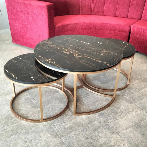 Center table (Set Of 3) for drawing room Nesting Coffee Table Cocktail Tables With iron Base and MDF High Gloss Top