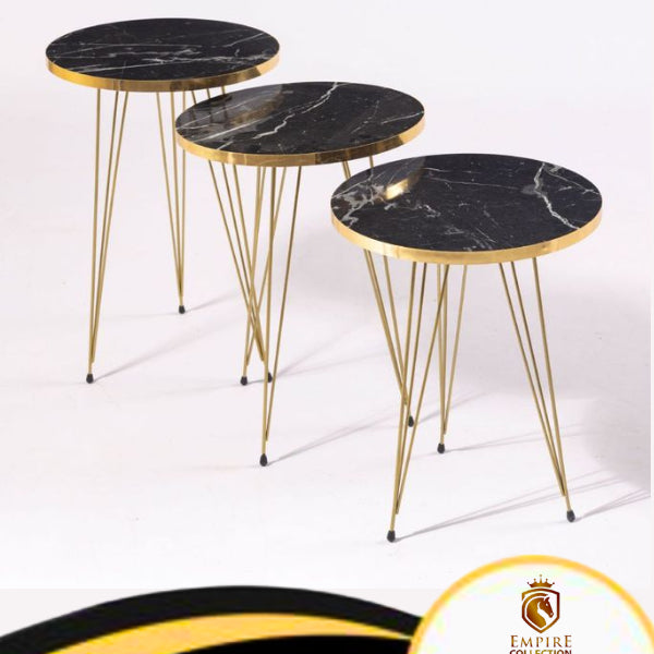 1 Pcs / Set of 3 Round Coffee Table HIGH Gloss Nesting End Tables - Round Wood Stacking Coffee Side Accent Tables with Metal Legs for Living Room, Home Office, Nightstands for Bedroom, 3 Piece Nesting Table set