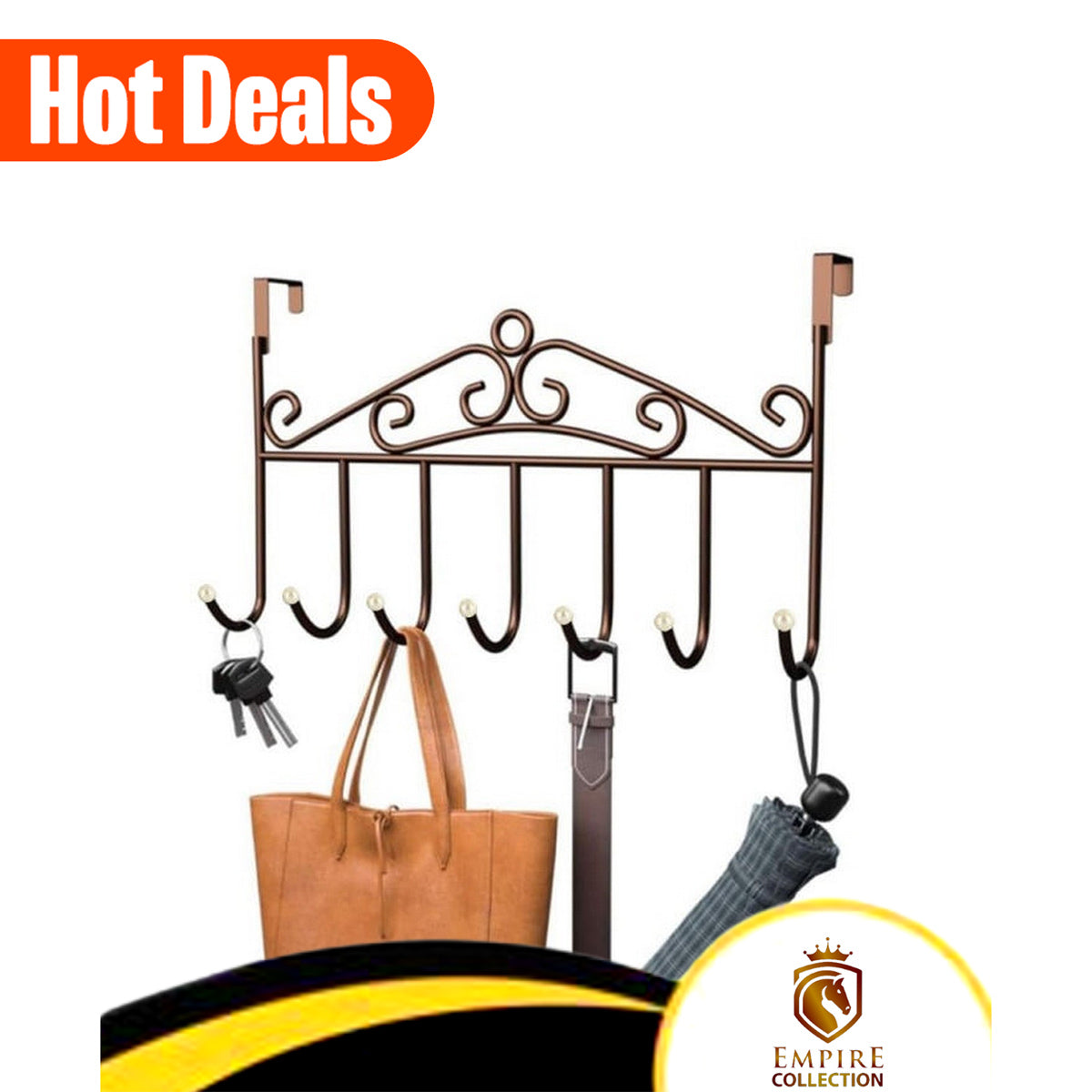 Over the Door Towel Hook Organizer – Heavy-Duty Hanging Storage Rack for Hats, Coats, Scarves, Bags & Clothes | Space Saving Door Hanger for Bedroom, Bathroom & Closet – Empire Collection