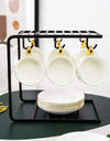 6 Hooks coffee cups rack in black,Metal Drying cups n saucer rack, Dining Table Stand Home and Kitchen Accessories
