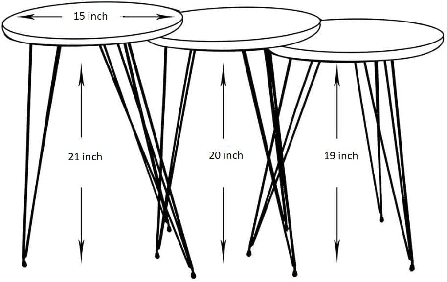 1 Pcs / Set of 3 Round Coffee Table HIGH Gloss Nesting End Tables - Round Wood Stacking Coffee Side Accent Tables with Metal Legs for Living Room, Home Office, Nightstands for Bedroom, 3 Piece Nesting Table set
