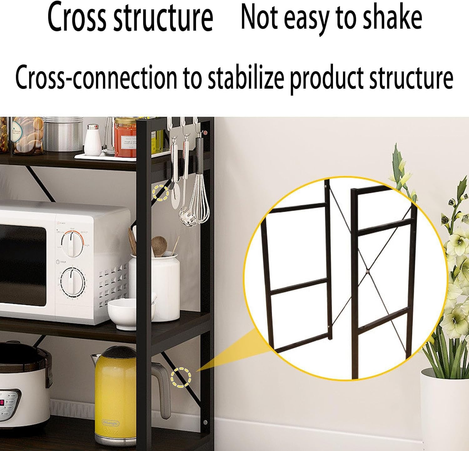 Kitchen Storage Shelf,Microwave Stand,Kitchen Storage Rack, Large Capacity, Does Not Take Up Space, Multi-Functional Floor-Standing Multi-Layer Storage Rack 48heigth 15depth width24 Blackwalnut