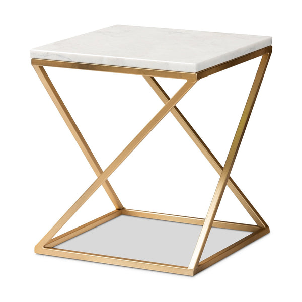 Gold Side Table, Metal Rectangle End Table Modern Sofa Side Table Gold Frame Bedroom Nightstand - White Small Accent Table for Living Room Home Décor