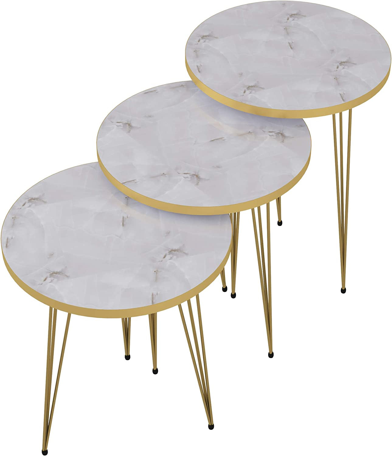 1 Pcs / Set of 3 Round Coffee Table HIGH Gloss Nesting End Tables - Round Wood Stacking Coffee Side Accent Tables with Metal Legs for Living Room, Home Office, Nightstands for Bedroom, 3 Piece Nesting Table set