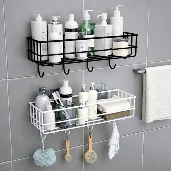 Bathroom Storage Hanging Shelf Wall Mounted With Hooks by Empire Collections