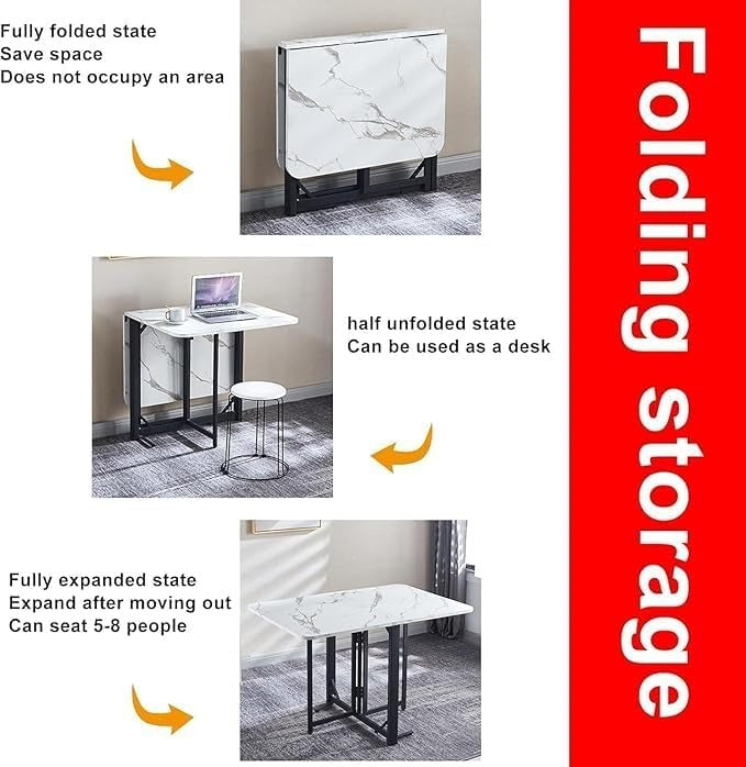 Premium Rotatable & Foldable Multipurpose Table – Marble Design Wooden Top – Powder-Coated