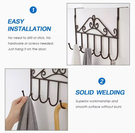 Over the Door Towel Hook Organizer – Heavy-Duty Hanging Rack for Hats, Bags & Clothes | Space Saving Door Hanger for Bedroom