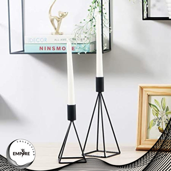 Elegant Geometric Wire Taper Candle Holders Candlestick Holder Set of 2, Modern Minimalist Decorative Centerpiece for Fireplace Mantel Coffee Tabletop Counter, Gold Finish which Enhance the Look Made By EMPIRE COLLECTION