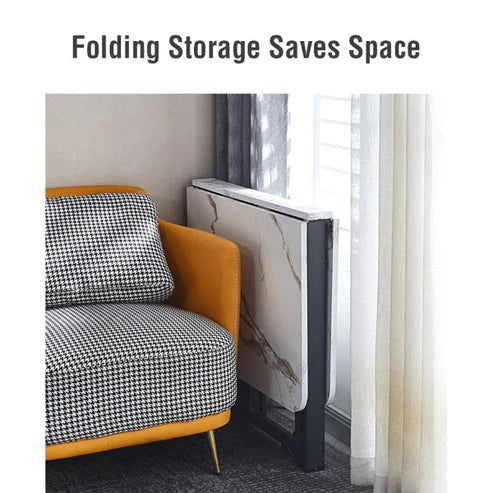 Premium Rotatable & Foldable Multipurpose Table – Marble Design Wooden Top – Powder-Coated