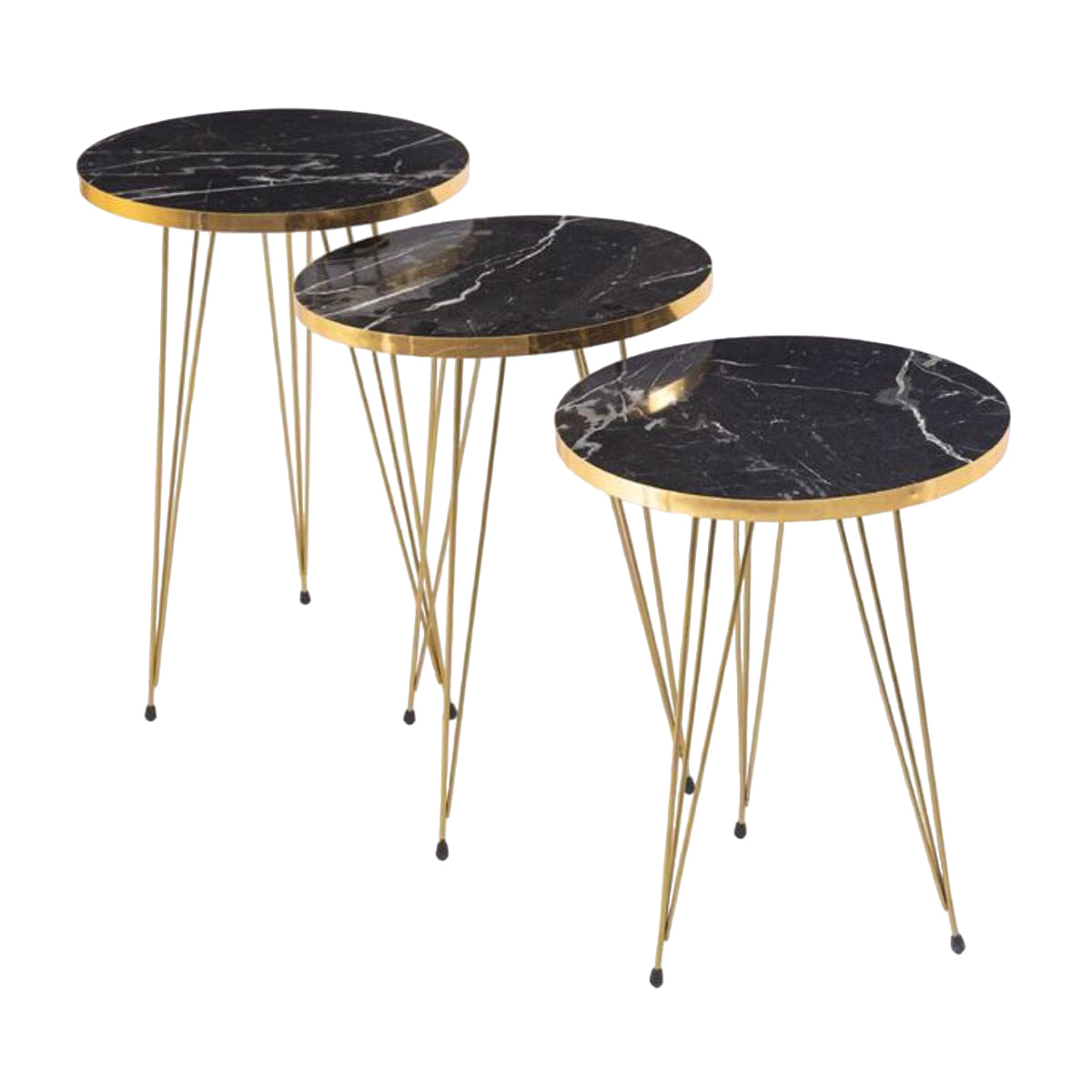 1 Pcs / Set of 3 Round Coffee Table HIGH Gloss Nesting End Tables - Round Wood Stacking Coffee Side Accent Tables with Metal Legs for Living Room, Home Office, Nightstands for Bedroom, 3 Piece Nesting Table set