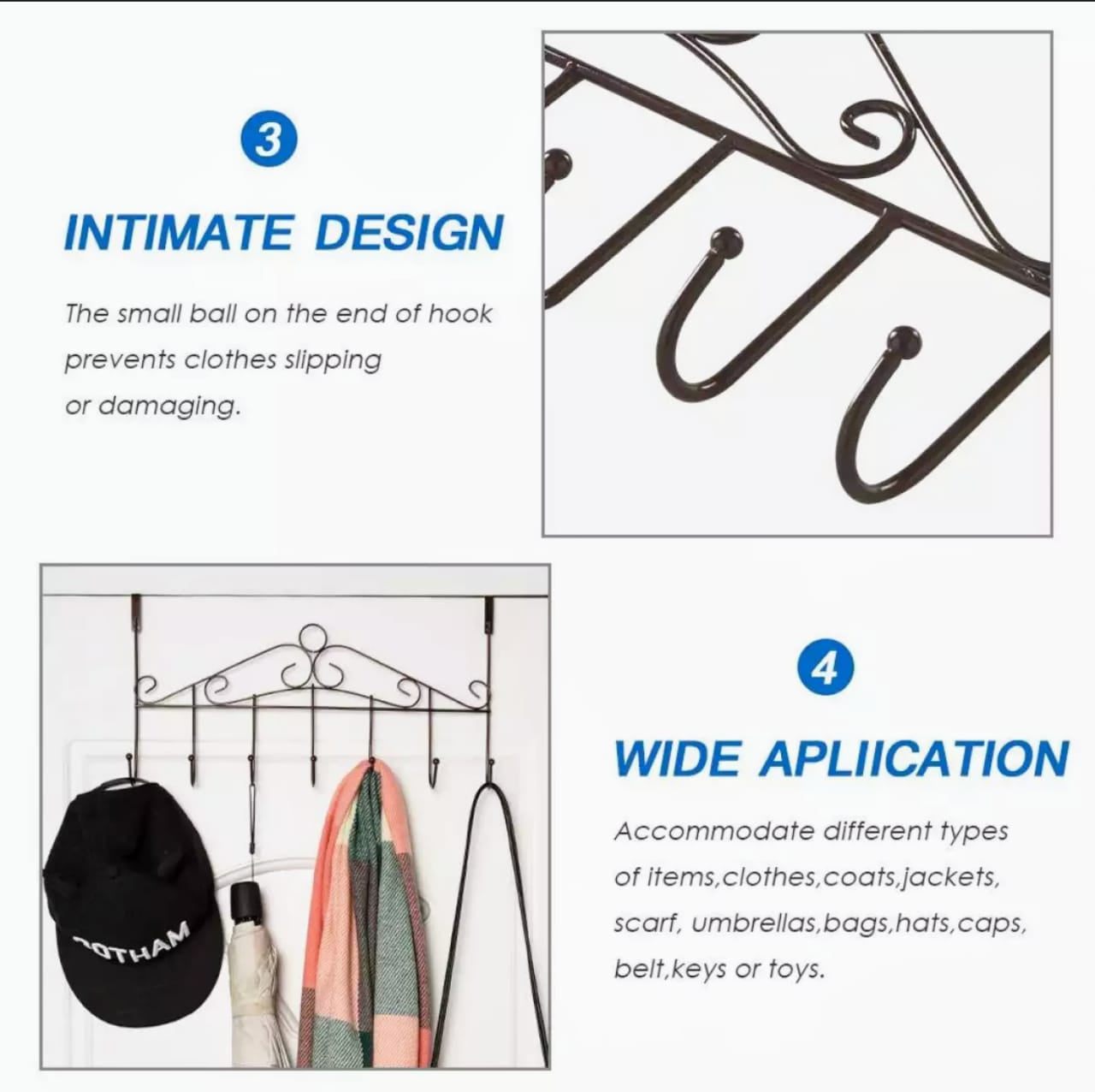 Over the Door Towel Hook Organizer – Heavy-Duty Hanging Storage Rack for Hats, Coats, Scarves, Bags & Clothes | Space Saving Door Hanger for Bedroom, Bathroom & Closet – Empire Collection