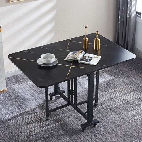 Premium Rotatable & Foldable Multipurpose Table – Marble Design Wooden Top – Powder-Coated