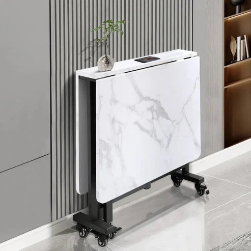 Premium Rotatable & Foldable Multipurpose Table – Marble Design Wooden Top – Powder-Coated